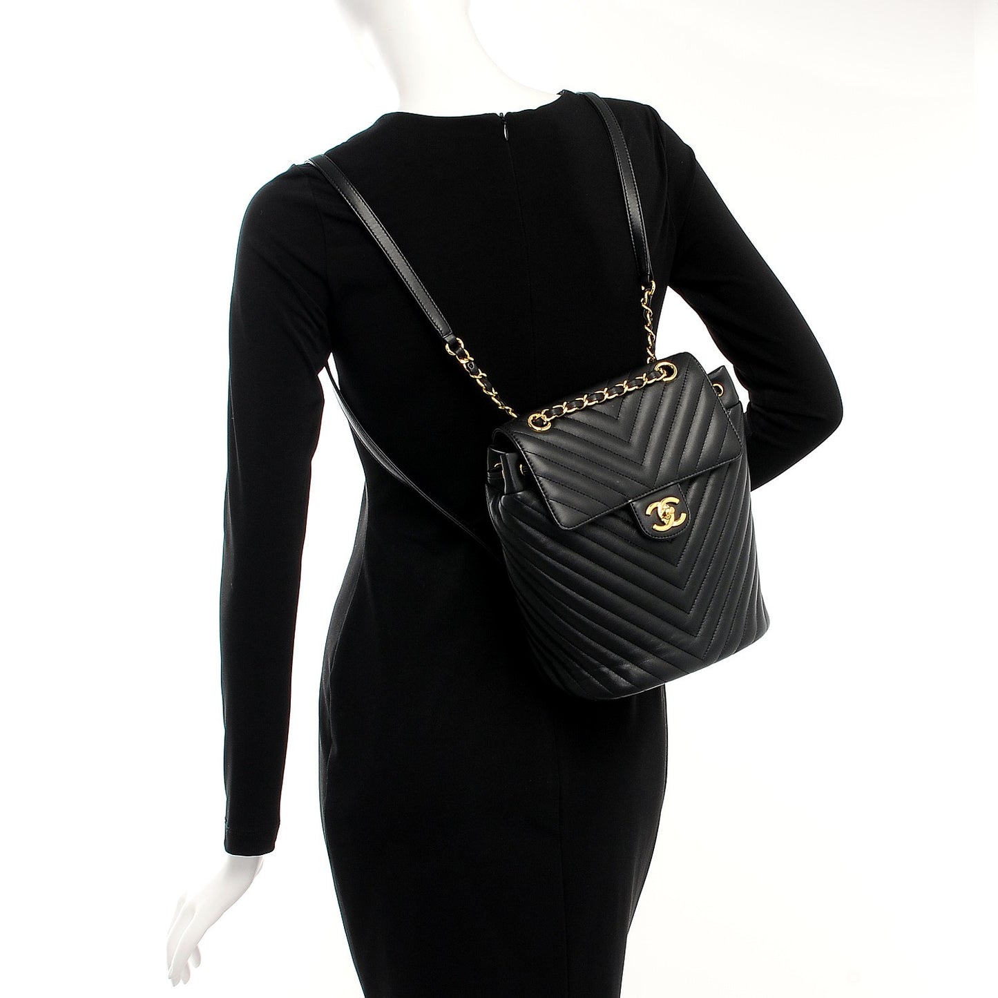 Calfskin Chevron Quilted Small Urban Spirit Backpack Black