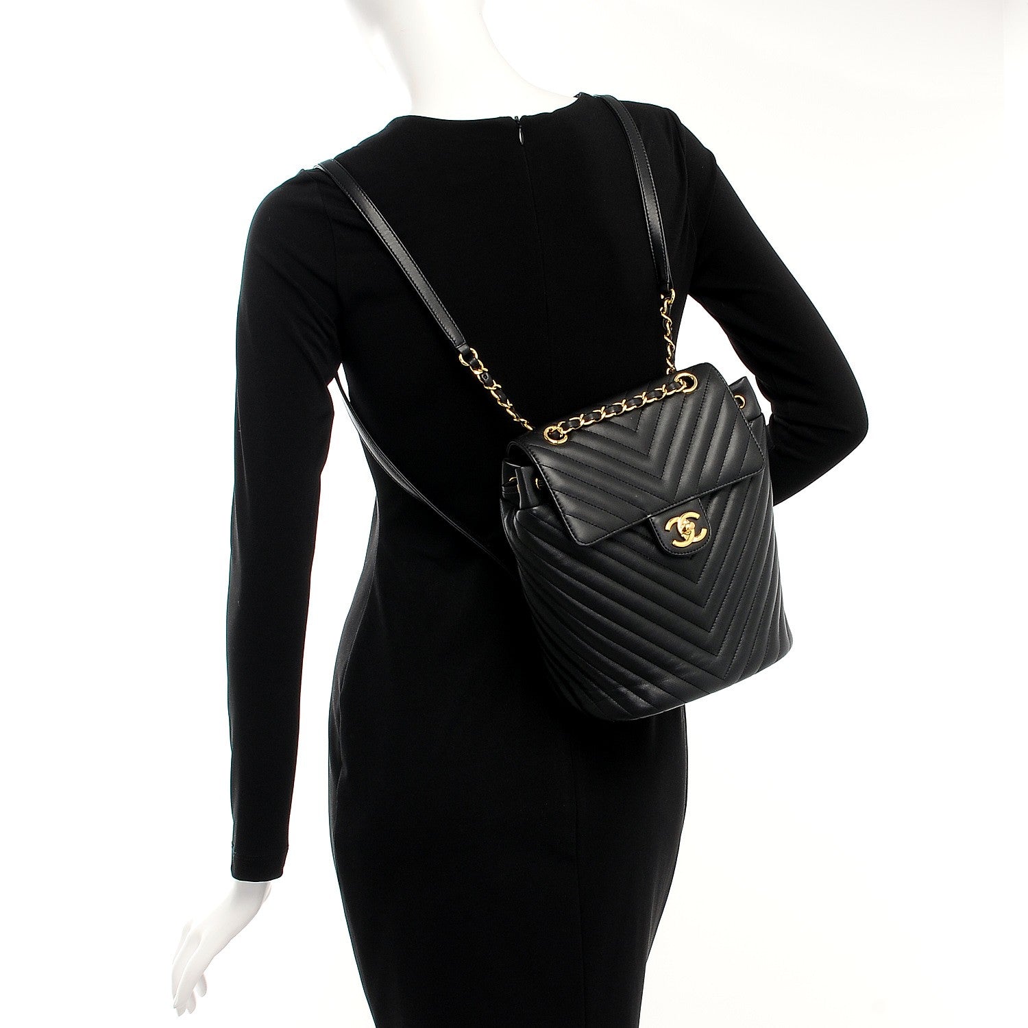 Chanel Calfskin Chevron Quilted Small Urban Spirit Backpack Black 2 of 8