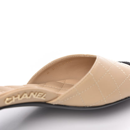 Chanel Lambskin Grosgrain Cap Toe CC Ankle Strap Sandals 37 Beige Black 9 of 10