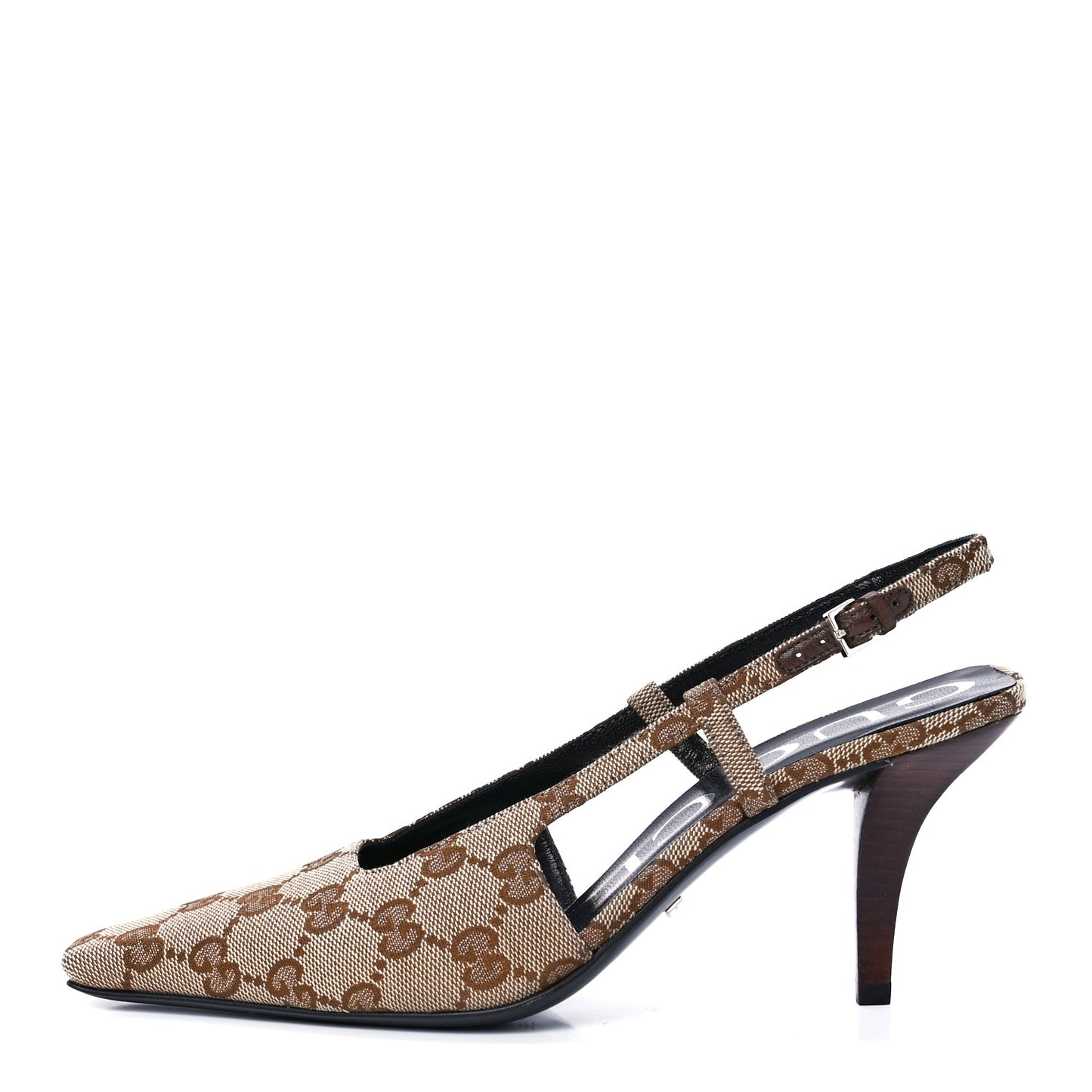 Monogram Malga Kid Square G 75mm Slingback Pumps 36 Beige Ebony New Acero