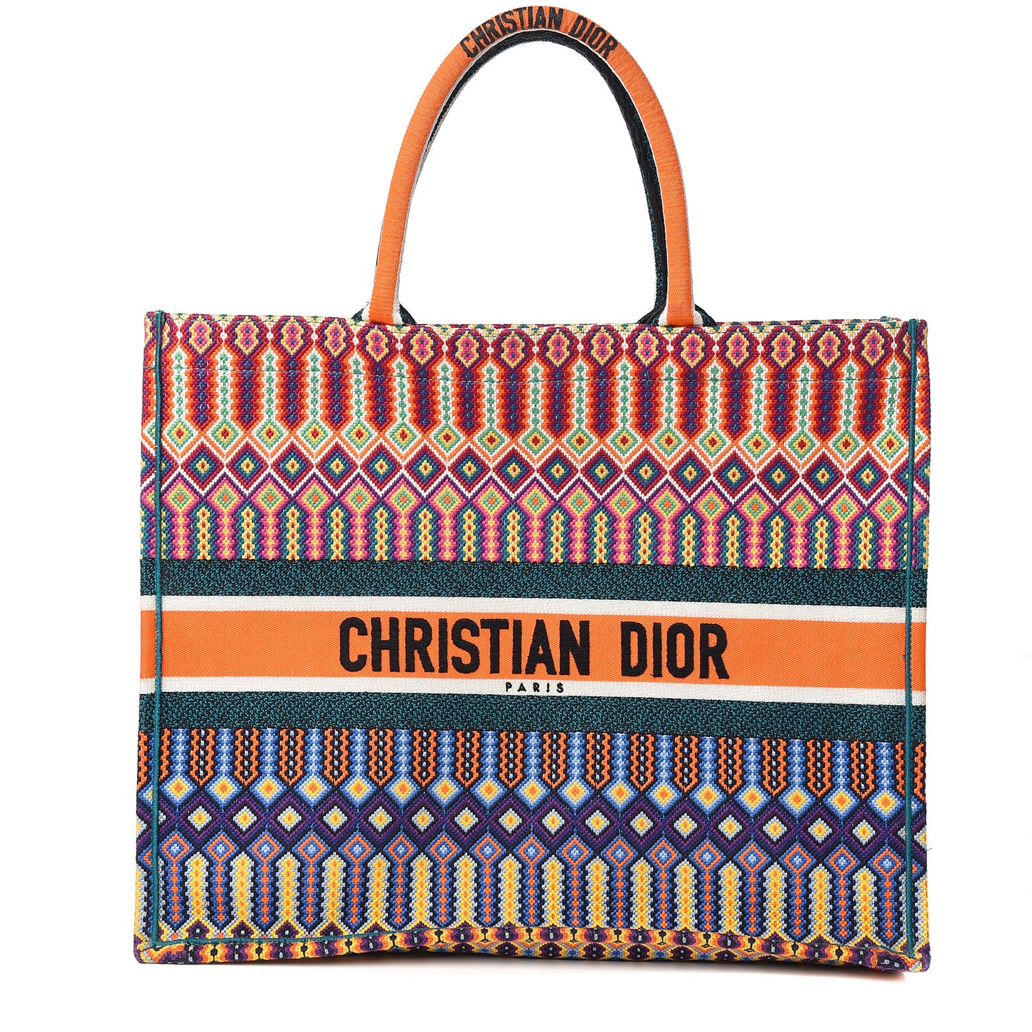 Canvas Embroidered Large Book Tote Orange Multicolor