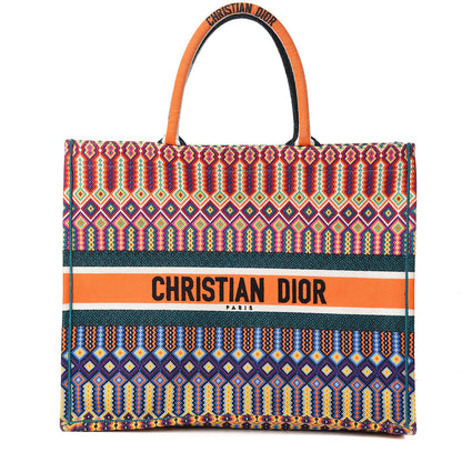 Christian Dior Canvas Embroidered Large Book Tote Orange Multicolor 1 of 9