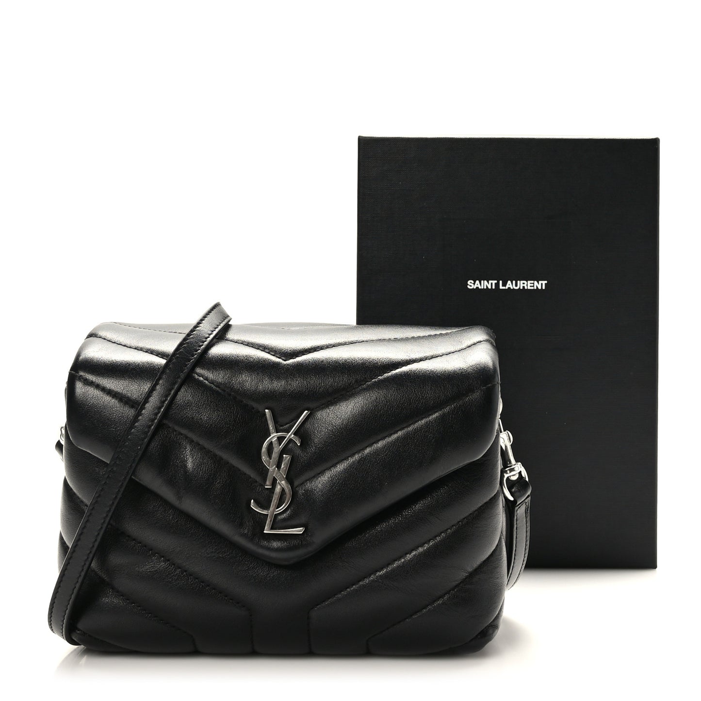 Calfskin Y Quilted Monogram Toy Loulou Crossbody Bag Black