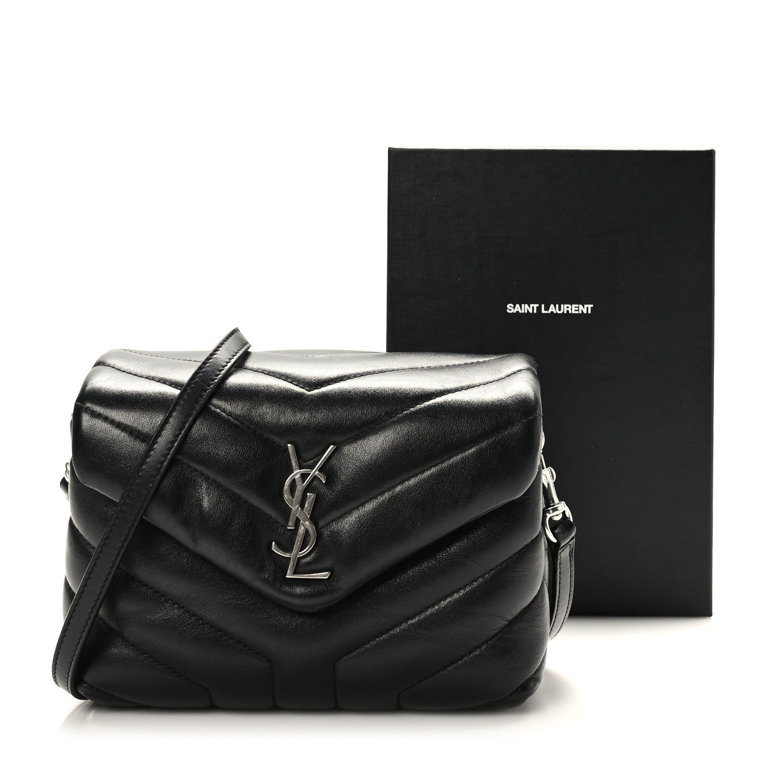 Saint Laurent Calfskin Y Quilted Monogram Toy Loulou Crossbody Bag Black 10 of 10