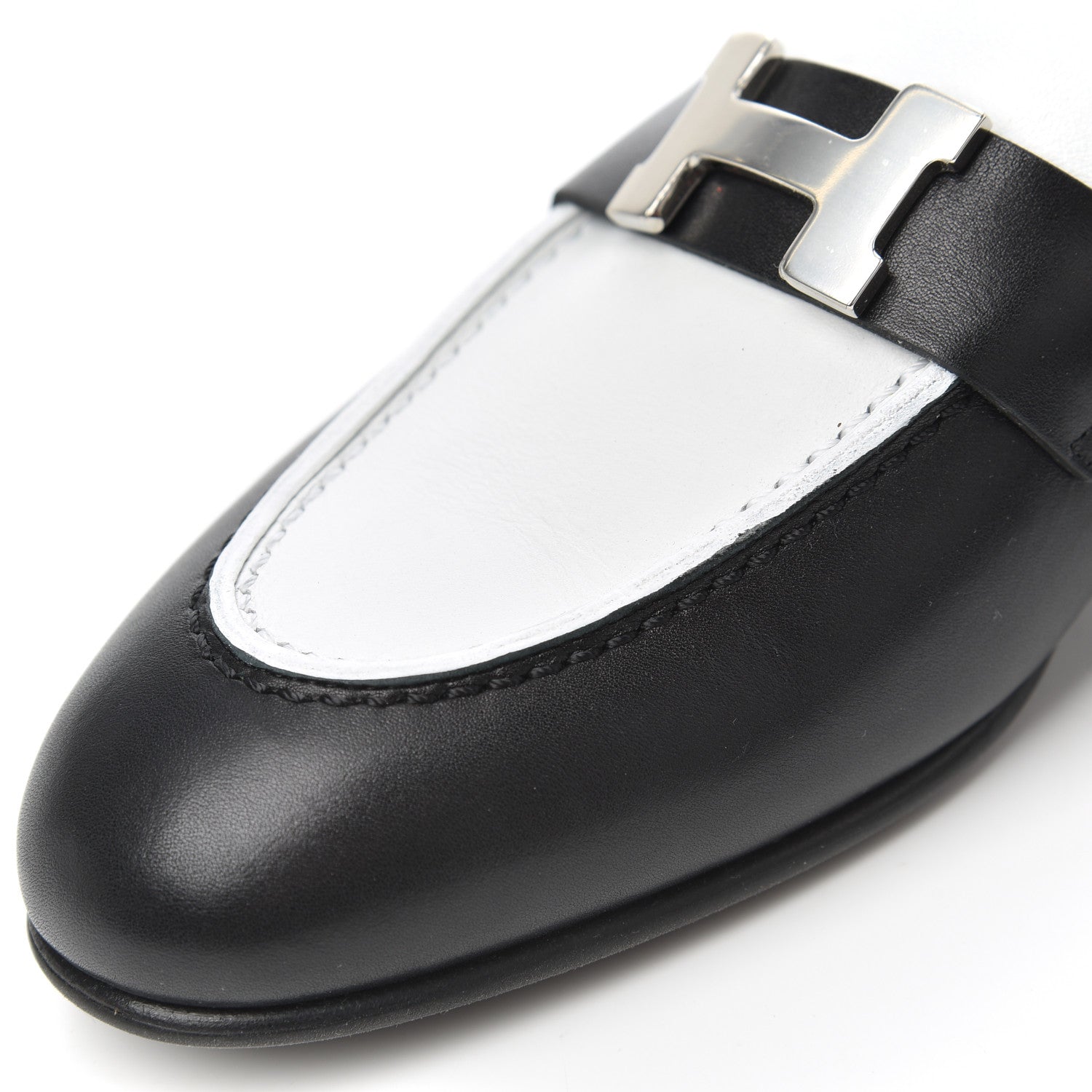 Hermes Womens Paris Loafers 36.5 Black White 10 of 14
