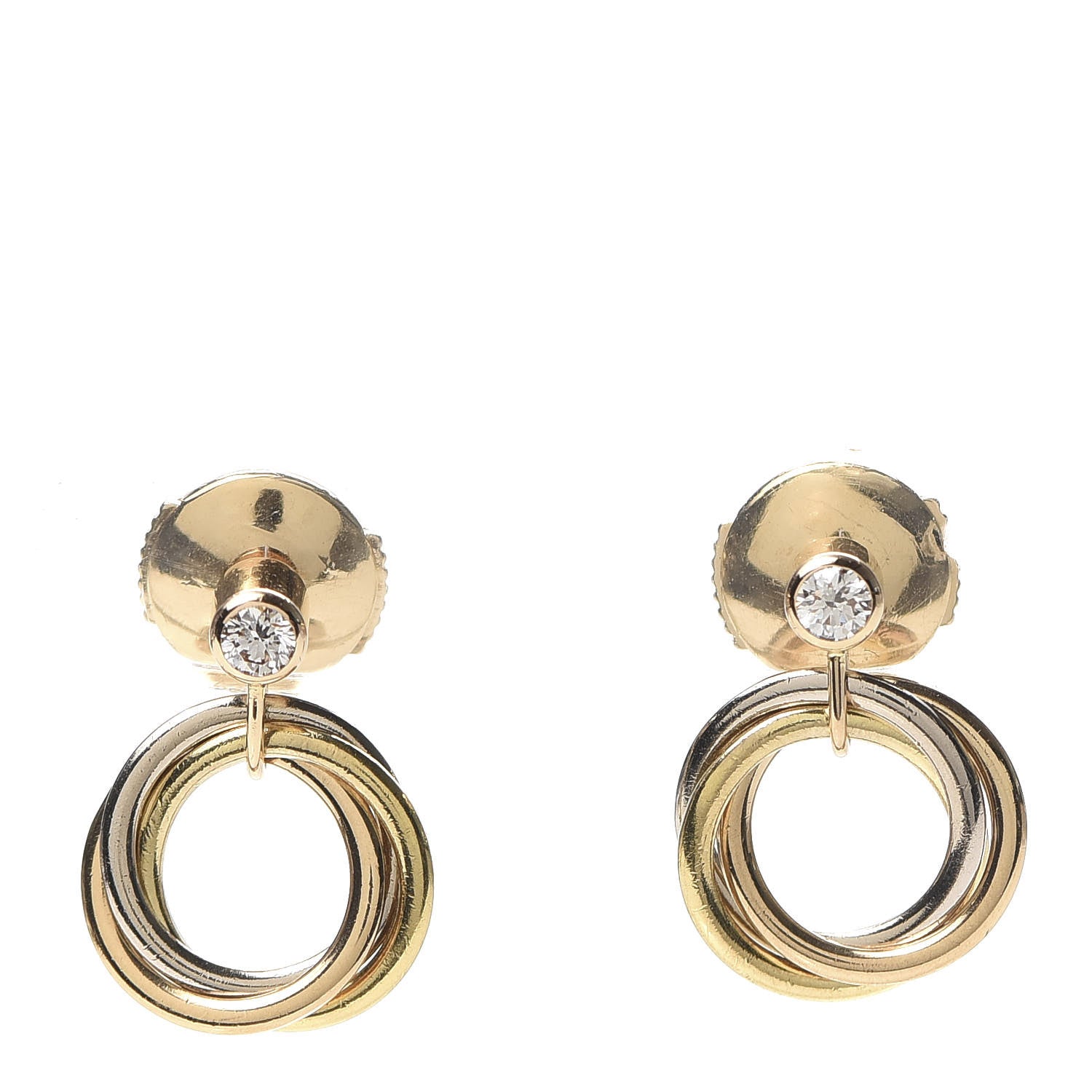 Cartier 18K Pink Yellow White Gold Diamond Trinity Drop Earrings 1 of 4