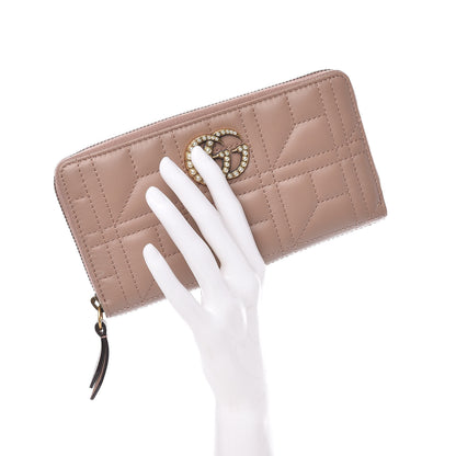 Gucci Calfskin Matelasse Pearly GG Marmont Zip Around Wallet Porcelain Rose 2 of 8