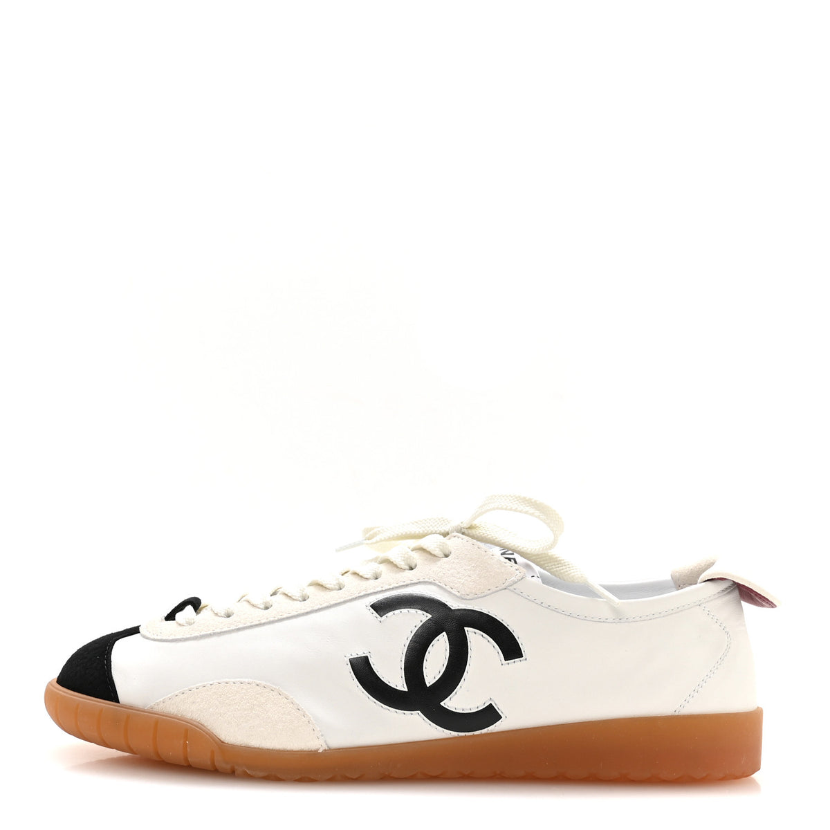 Chanel Calfskin Embossed Suede Sneakers 39.5 White Black 1 of 9
