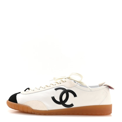 Chanel Calfskin Embossed Suede Sneakers 39.5 White Black 1 of 9