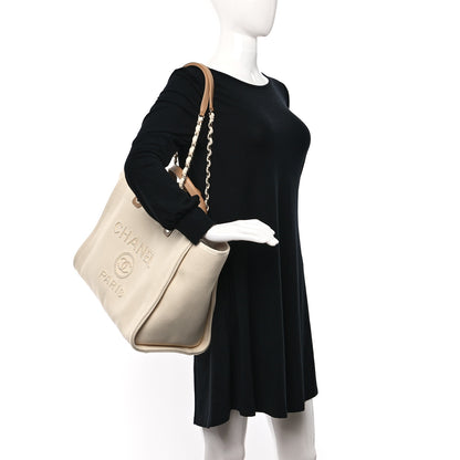 Chanel Canvas Pearl Medium Deauville Tote Ecru Beige 2 of 9