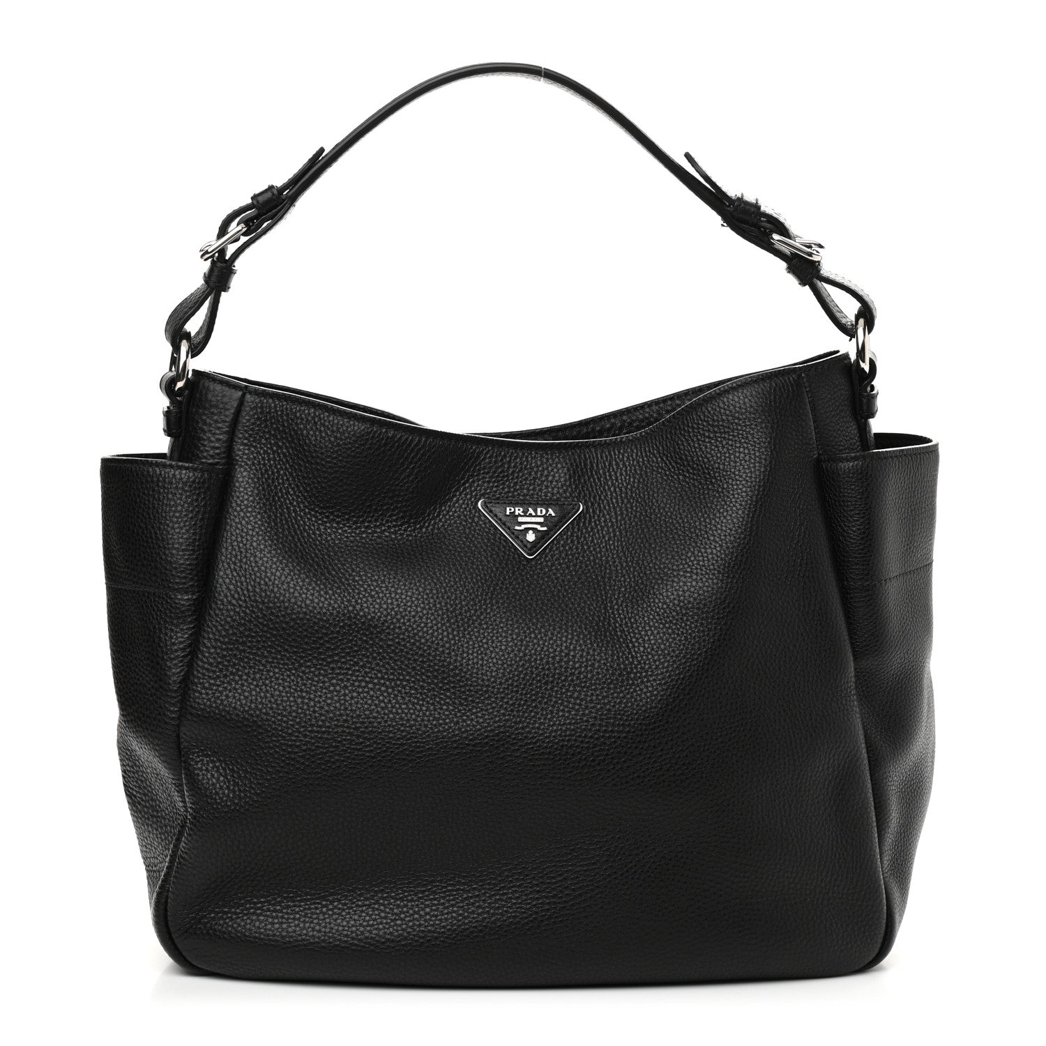 Prada Vitello Daino Side Pocket Hobo Black 1 of 12