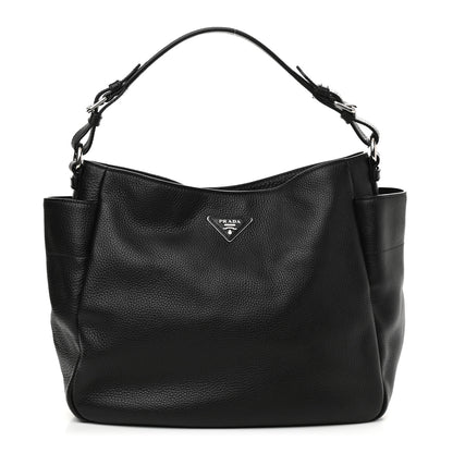 Prada Vitello Daino Side Pocket Hobo Black 1 of 12
