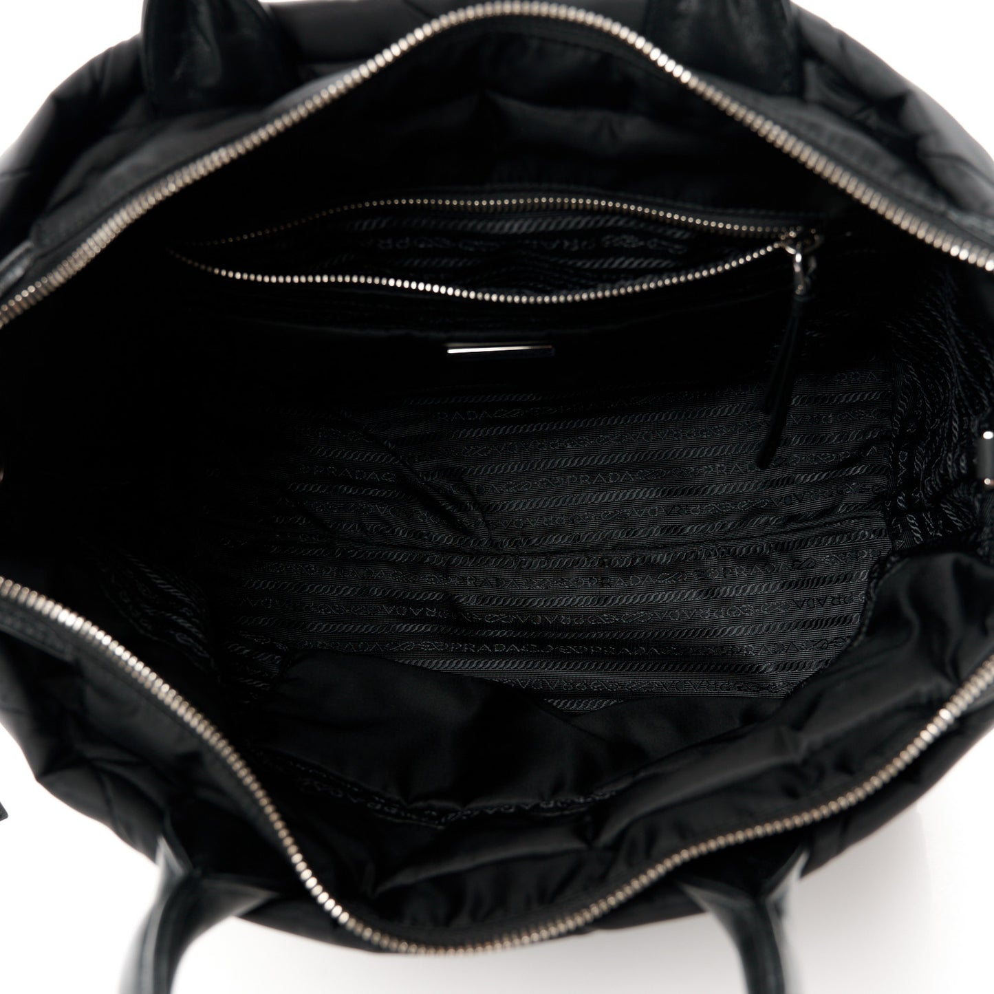Re-Nylon Nappa Triangle Quilted Padded Small Double Handled Zip Tote Black