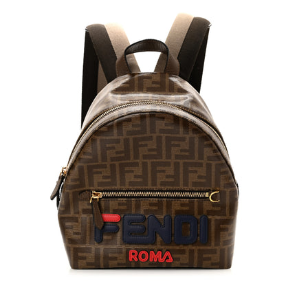 Fendi X FILA Glazed Fabric Vitello Century FF 1974 Mania Mini Backpack Mogano Panna Blueberry 1 of 11