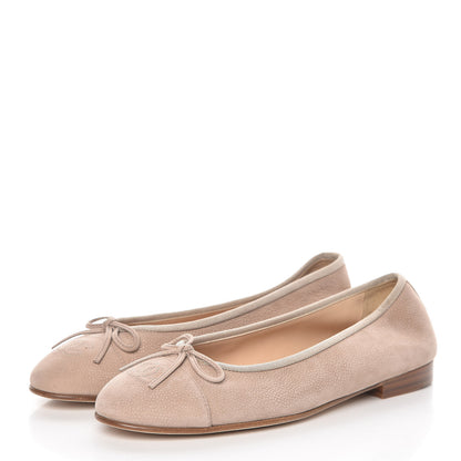 Chanel Nubuck Cap Toe CC Ballerina Flats 39.5 Light Brown 3 of 8