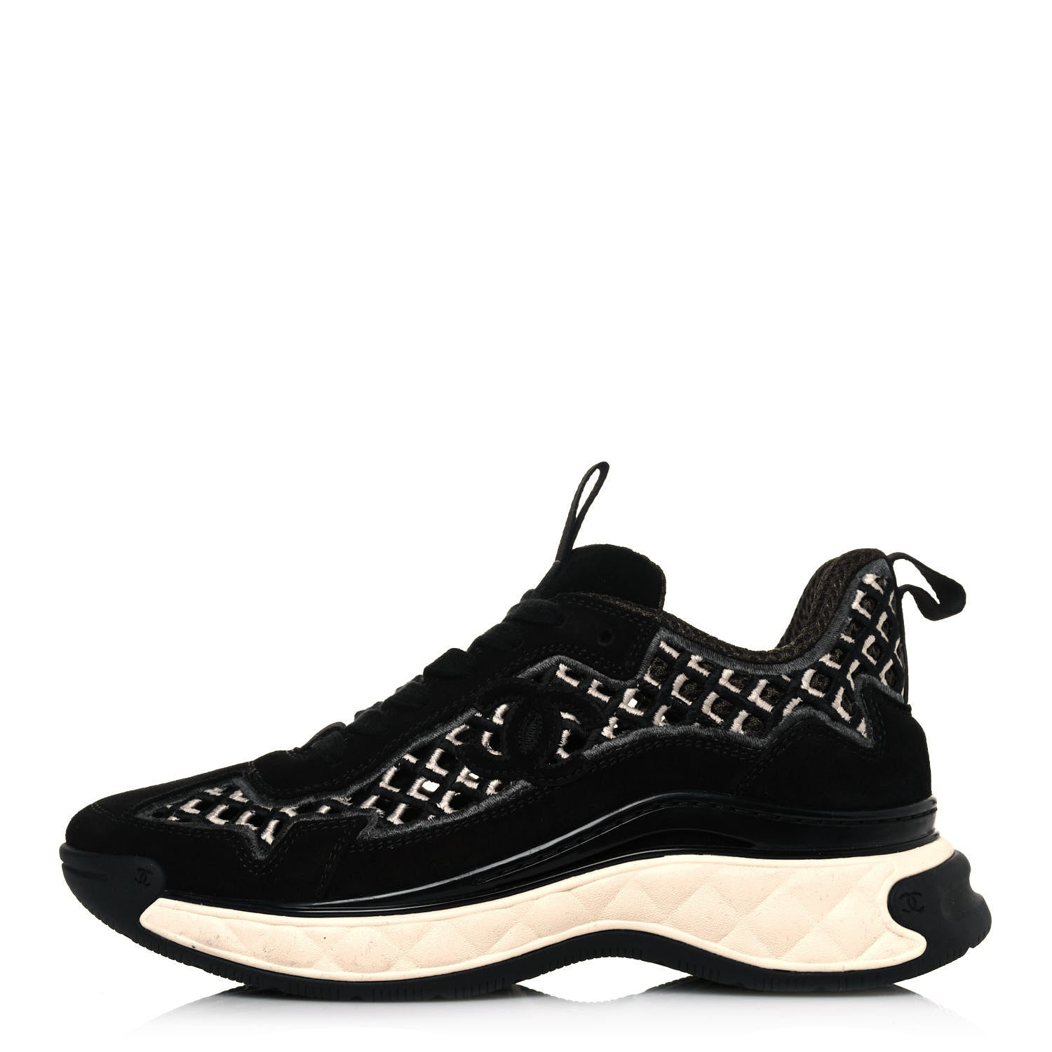 Chanel Suede Calfskin Embroidered CC Sneakers 36 Black 1 of 8