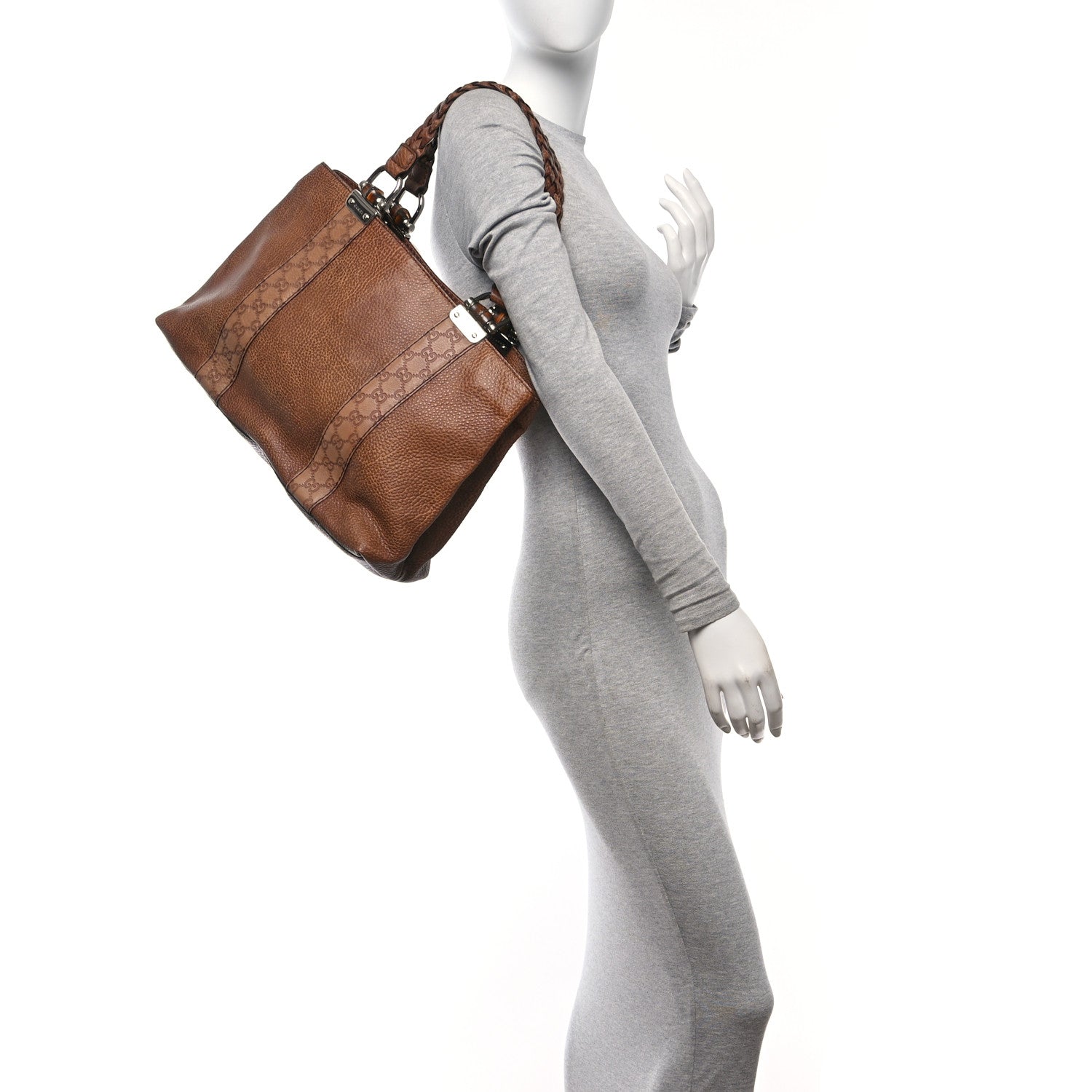 Gucci Calfskin Medium Bamboo Bar Tote Bag Brown 3 of 11