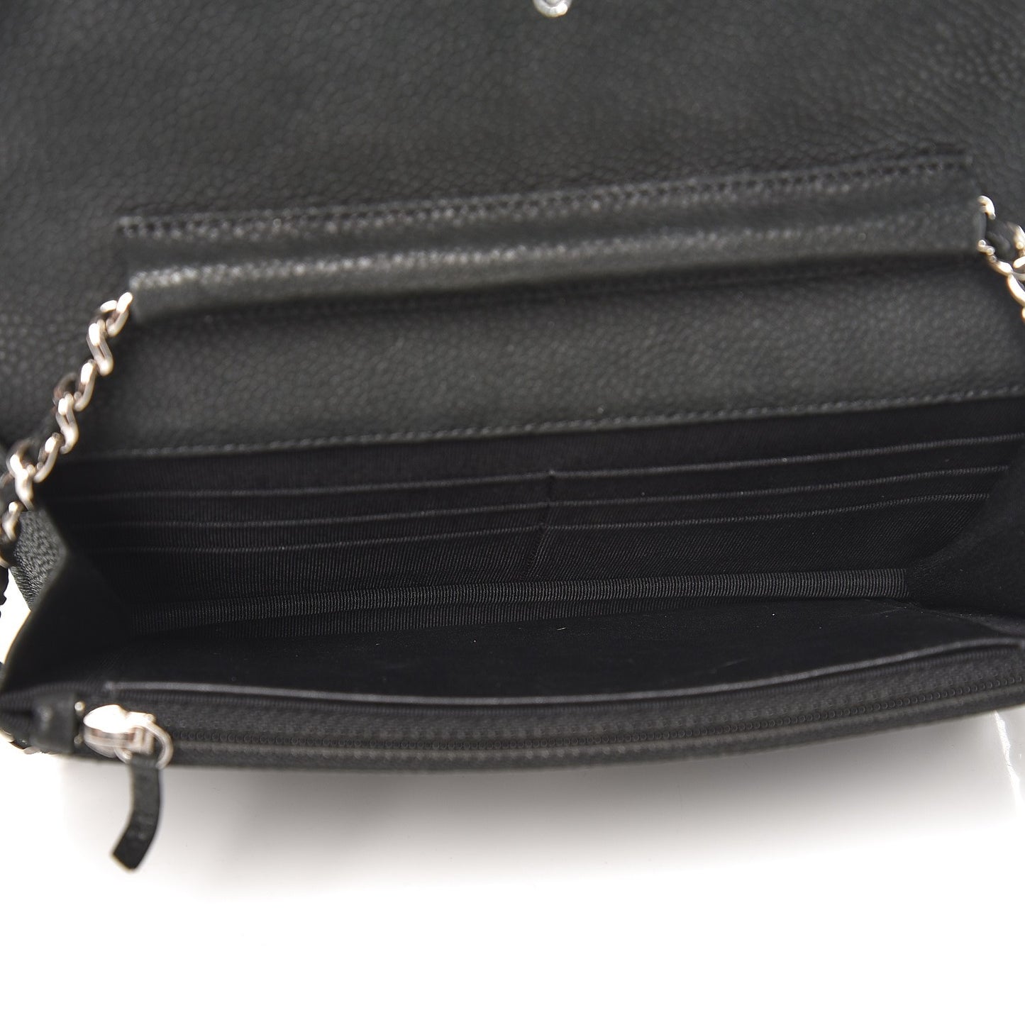 Iridescent Caviar Quilted Wallet On Chain WOC Black