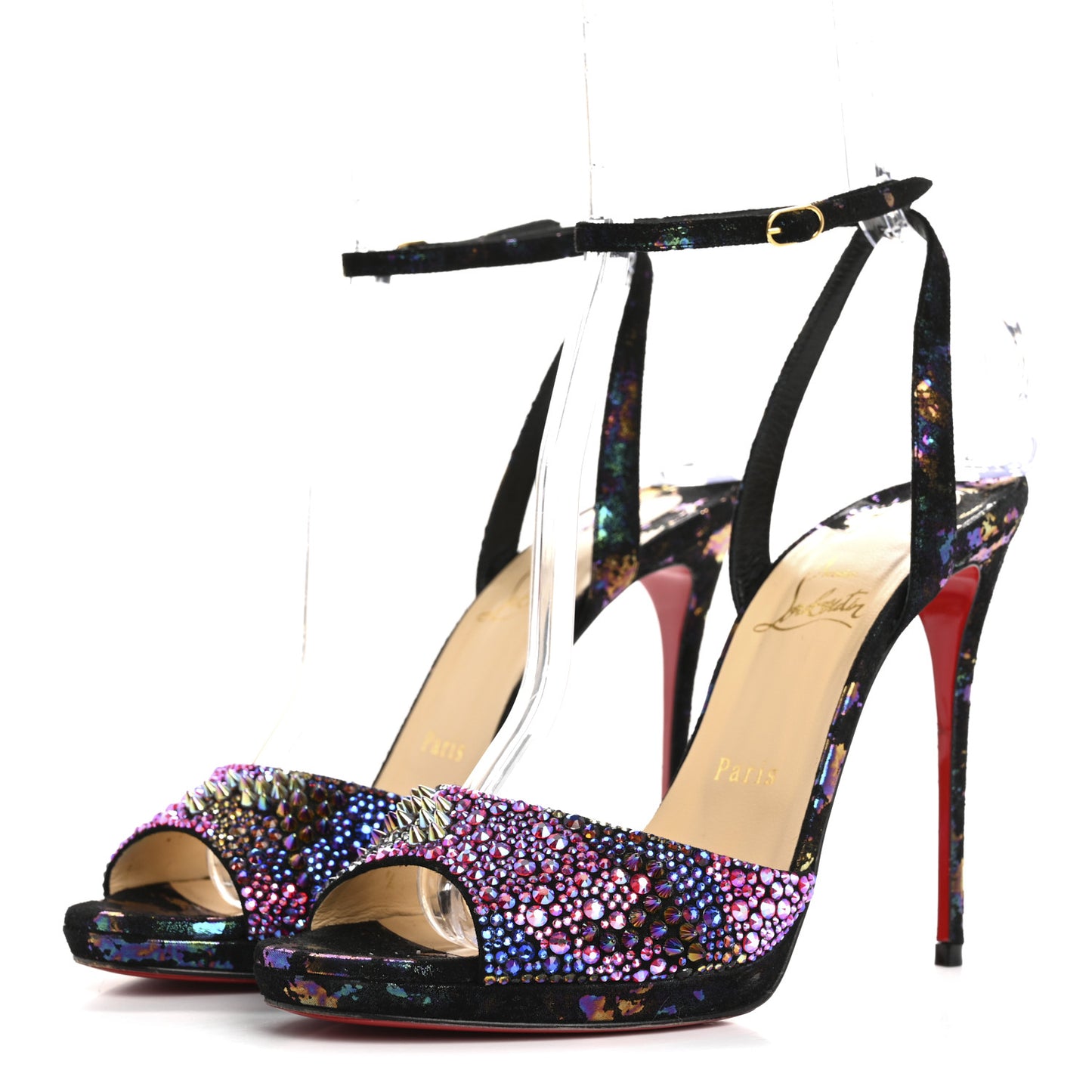 Milky Suede Loubiloo Bling Bang 120 Sandals 39.5 Black Multicolor