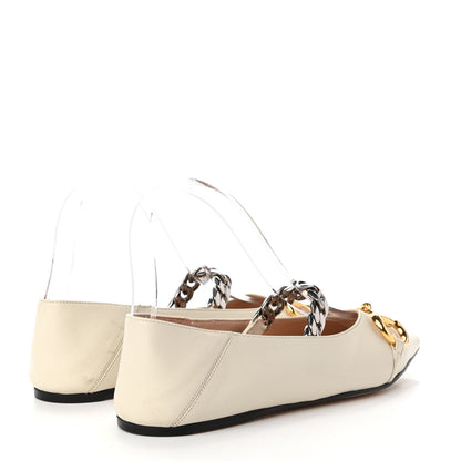 Gucci Nappa Lumiere Deva Horsebit Chain Embellished Flats 38.5 Dusty White 4 of 9
