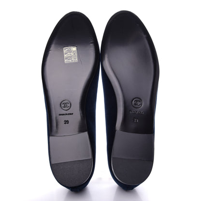 Chanel Velvet Cap Toe Ballerina Flats 39 Navy 6 of 11