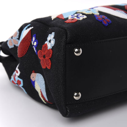 Fendi Denim Vitello Dolce QuTweet Beaded Medium Peekaboo Iconic Satchel Dark Blue Multicolor Black 8 of 14