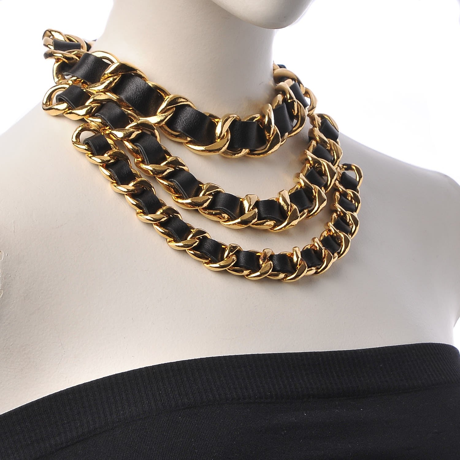 Chanel Lambskin Chain Necklace Gold Black 2 of 7