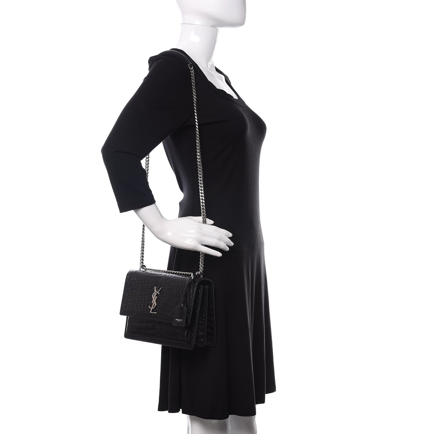 Calfskin Crocodile Embossed Medium Monogram Sunset Black