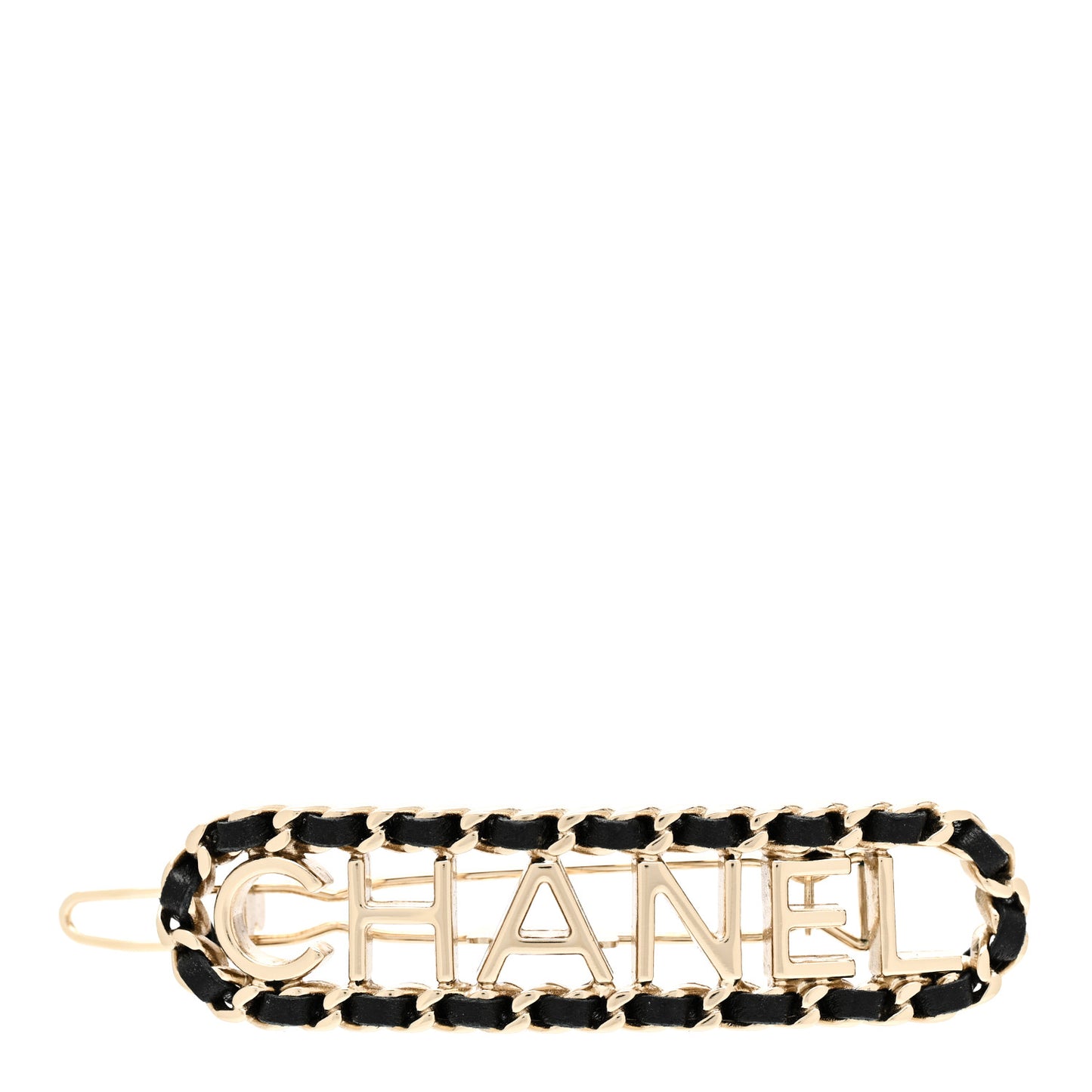 Metal Lambskin Vintage Allure Logo Hair Clip Black Gold