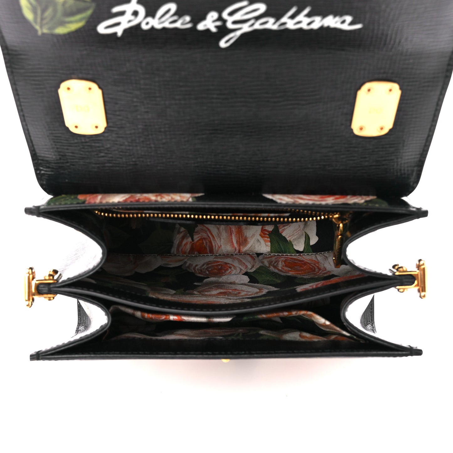 Grained Calfskin Floral Printed Medium Welcome Satchel Black