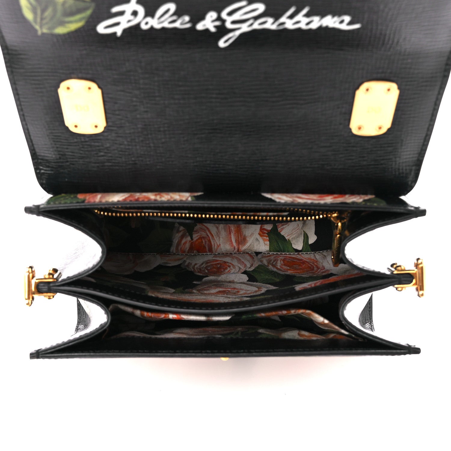 Dolce & Gabbana Grained Calfskin Floral Printed Medium Welcome Satchel Black 5 of 11