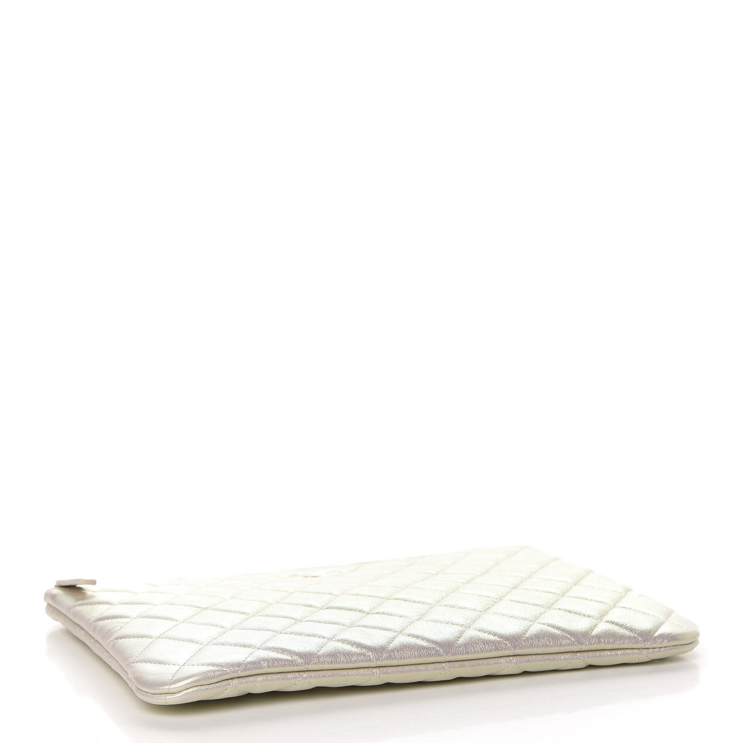 Iridescent Lambskin Quilted Medium Cosmetic Case White