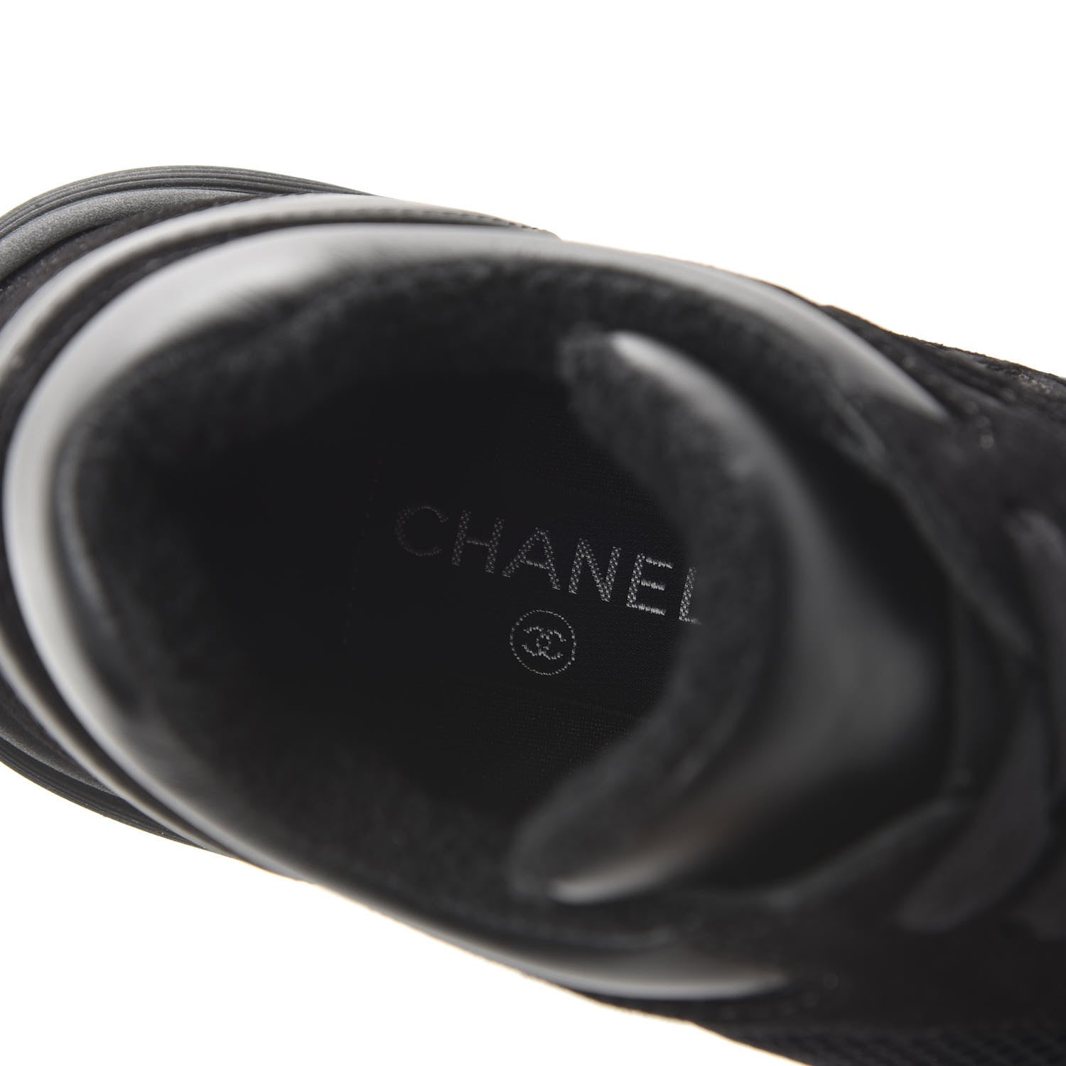 Chanel Fabric Calfskin Suede CC Womens Sneakers 37.5 Black 7 of 9