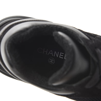 Chanel Fabric Calfskin Suede CC Womens Sneakers 37.5 Black 7 of 9