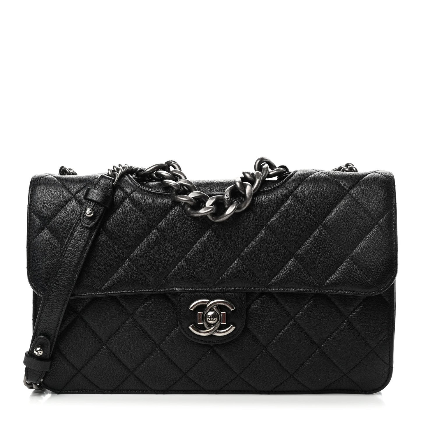 Goatskin Quilted Large Perfect Edge Flap Black