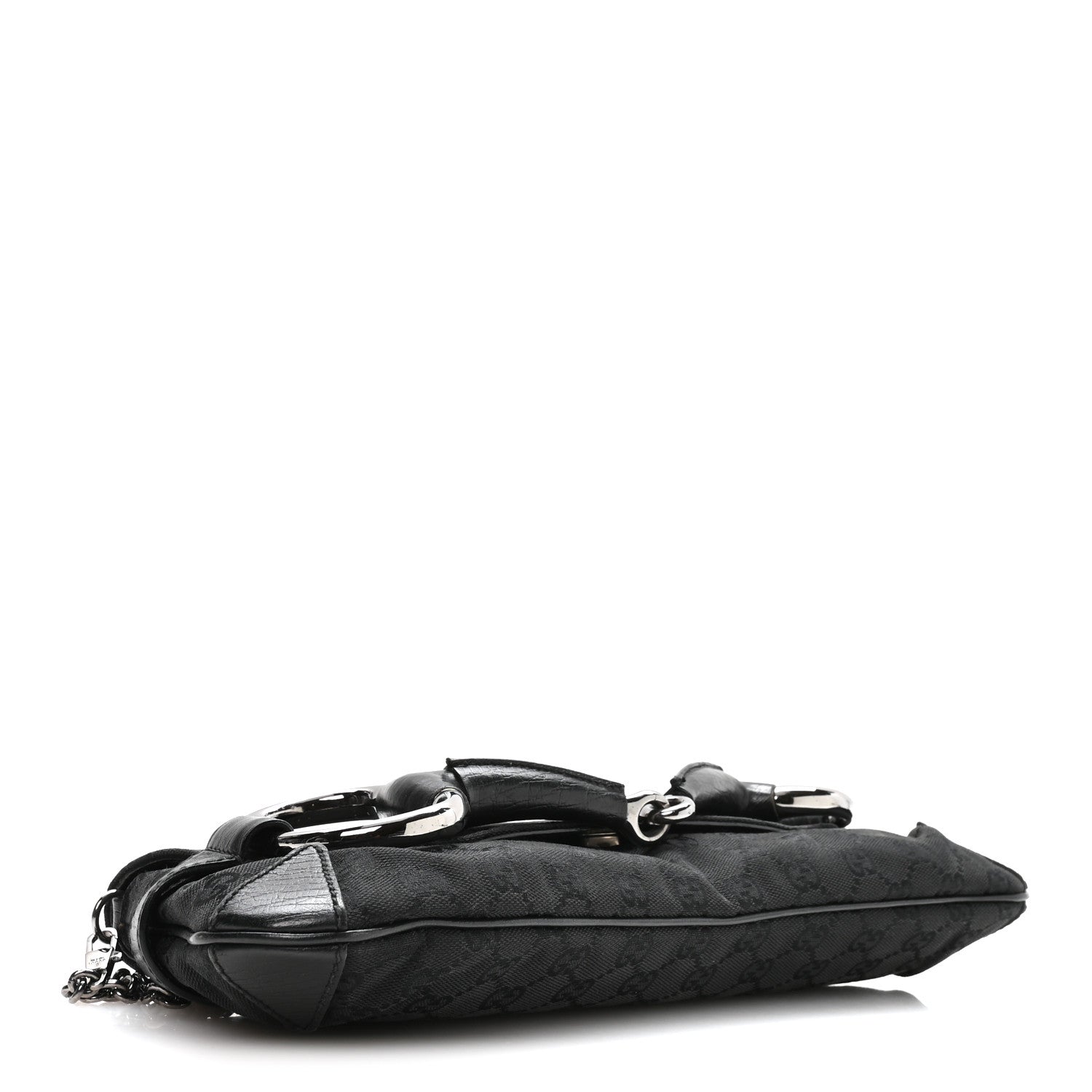 Gucci Monogram Horsebit Chain Clutch Black 3 of 9