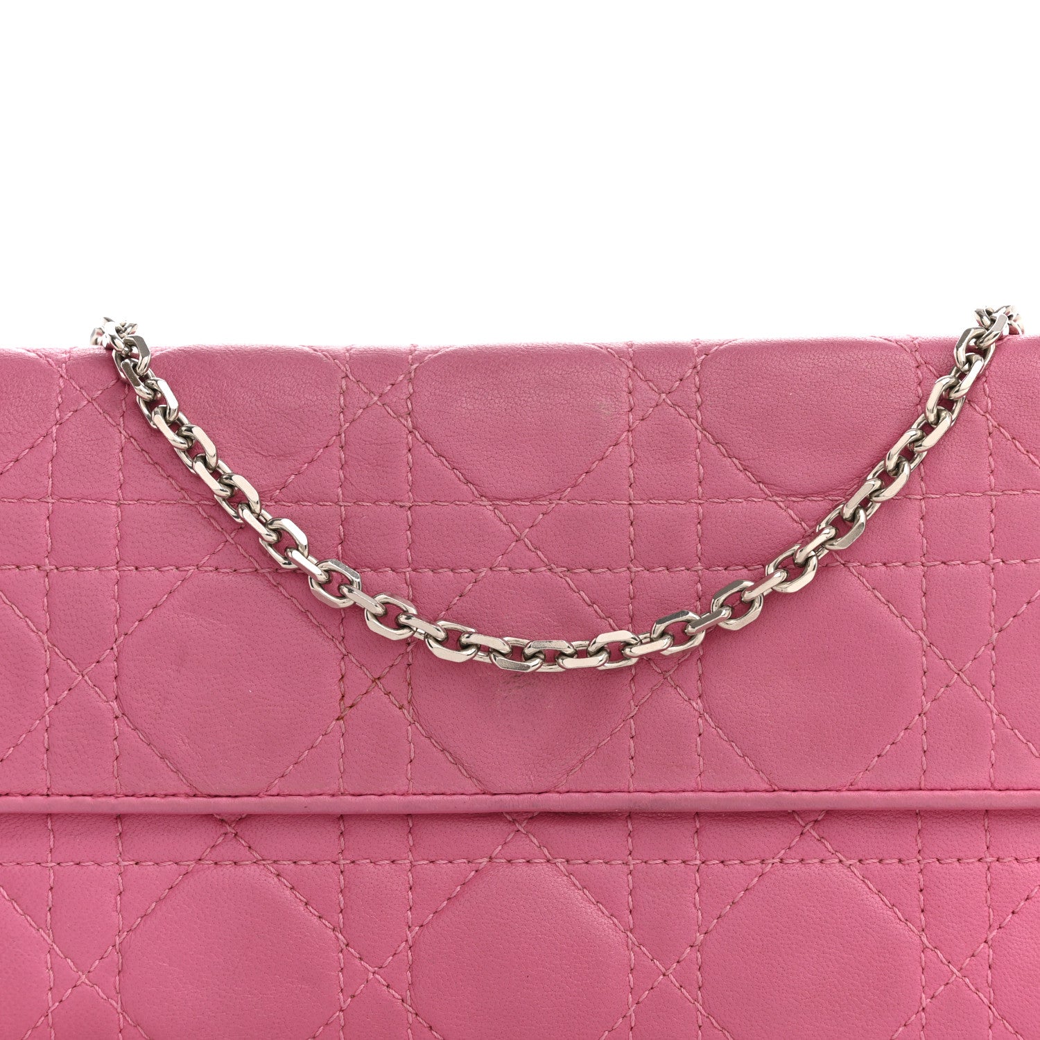 Christian Dior Lambskin Cannage Lady Dior Rendezvous Wallet On Chain Fuchsia 6 of 17