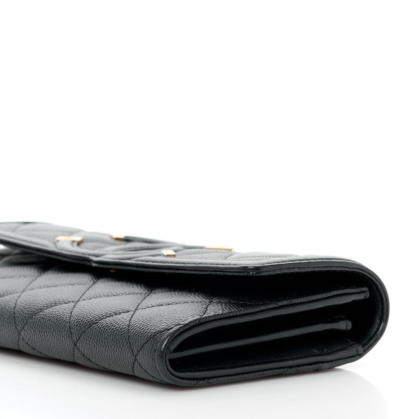 Caviar Quilted Filigree Large Gusset Flap Wallet Black