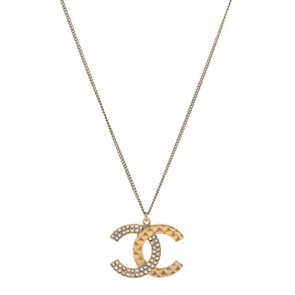 Chanel Baguette Crystal Quilted CC Pendant Necklace Gold 1 of 4