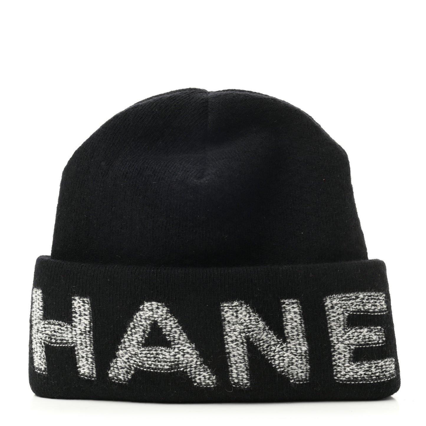 Wool Cashmere Logo Beanie Hat Black Light Grey
