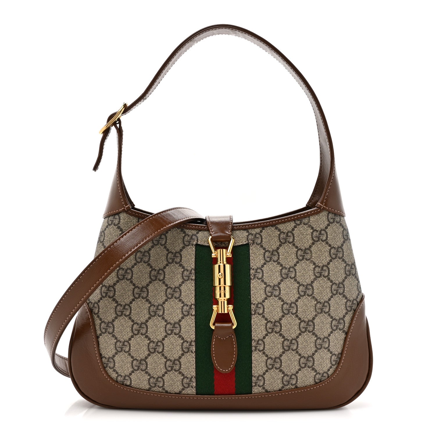 Gucci GG Supreme Monogram Azalea Calfskin Web Small Jackie 1961 Hobo Beige Ebony Brown Sugar 1 of 10