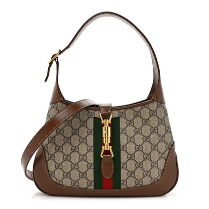 Gucci GG Supreme Monogram Azalea Calfskin Web Small Jackie 1961 Hobo Beige Ebony Brown Sugar 1 of 10