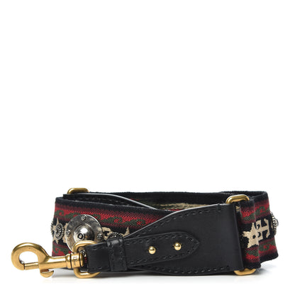 Christian Dior Canvas Embroidered Studded Bohemian Shoulder Strap Red 1 of 5