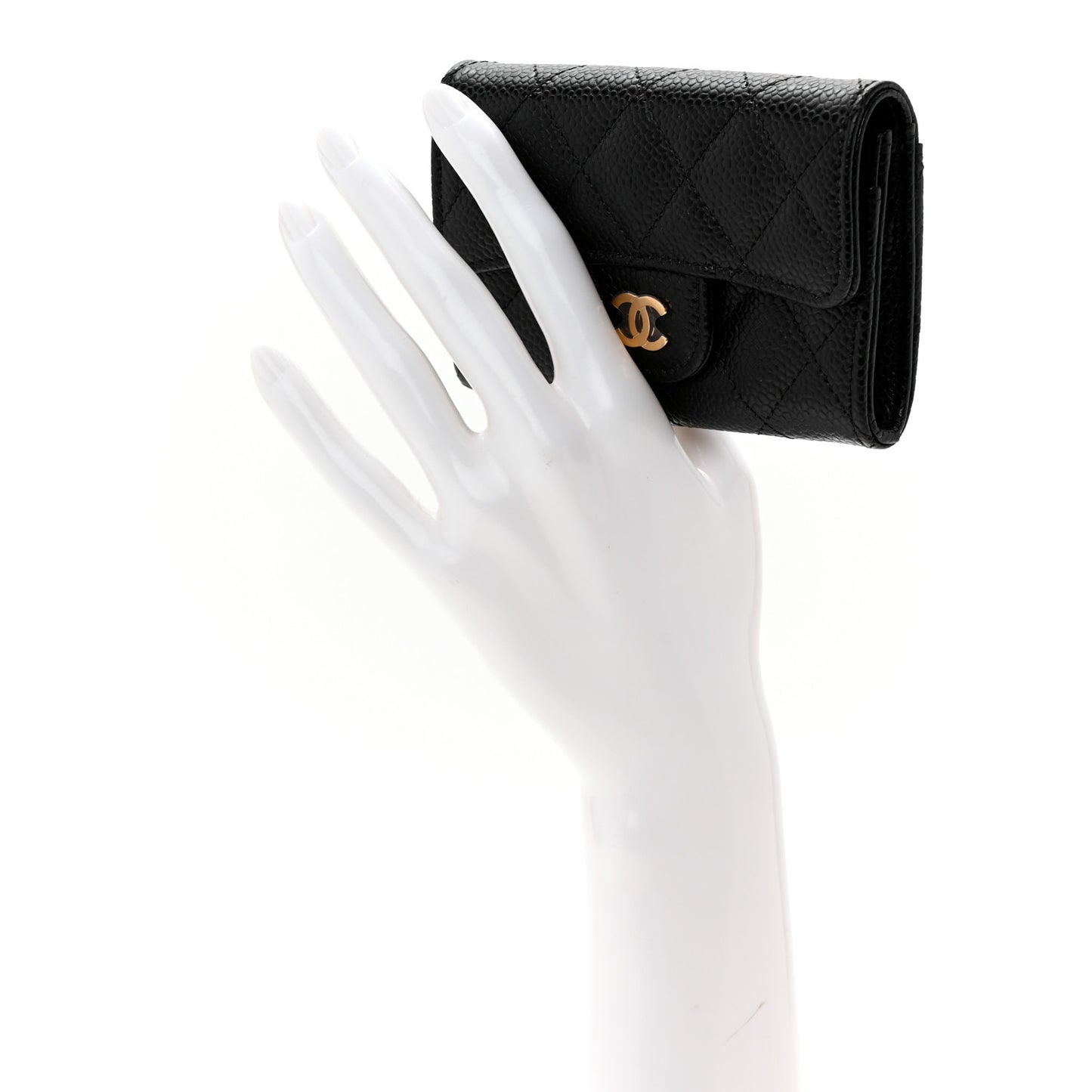 Caviar Quilted Flap Card Holder Wallet Black