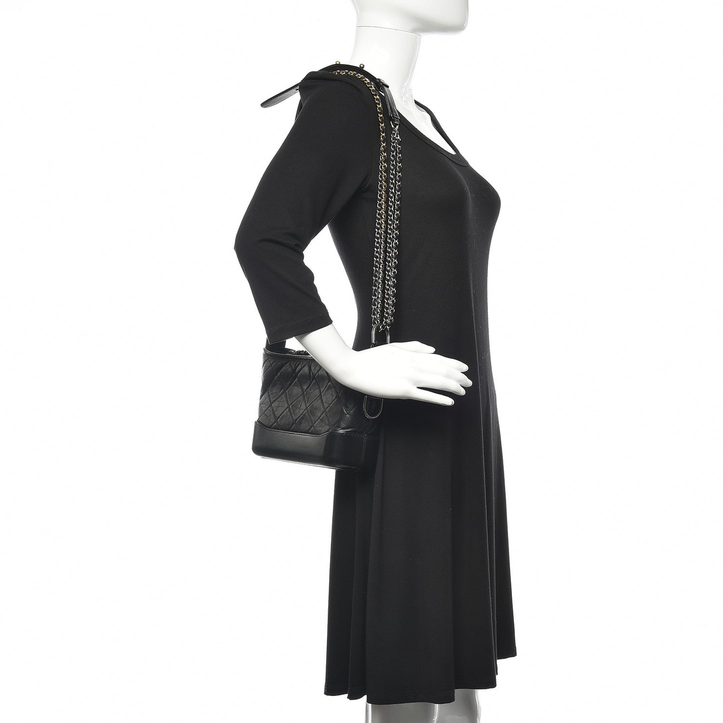 Aged Calfskin Quilted Small Gabrielle Hobo Black