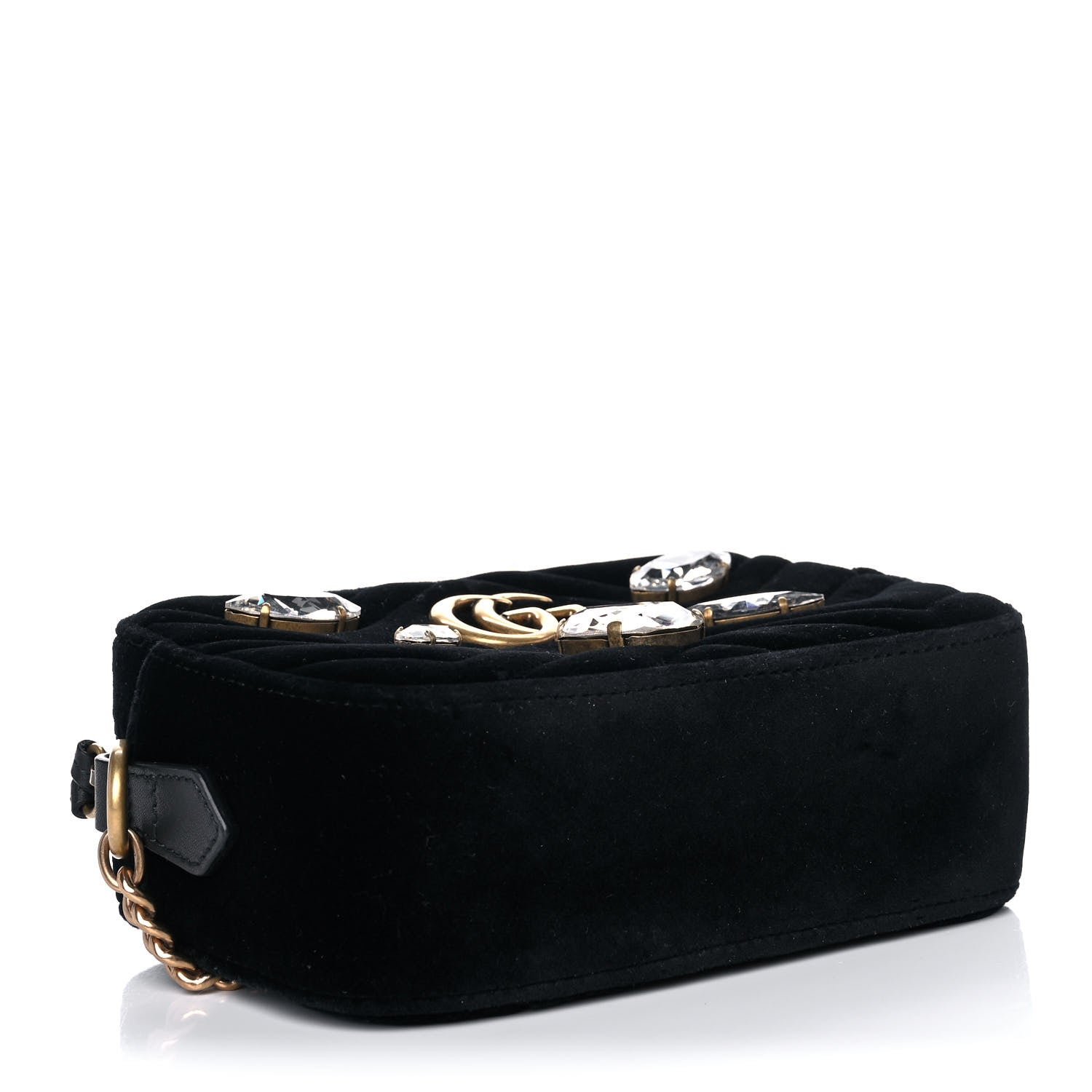Gucci Velvet Matelasse Marquise Crystals Mini GG Marmont Chain Shoulder Bag Black 4 of 11