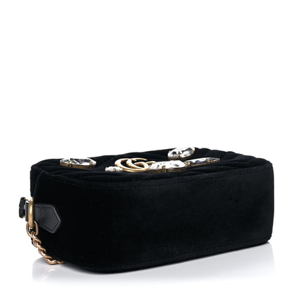Gucci Velvet Matelasse Marquise Crystals Mini GG Marmont Chain Shoulder Bag Black 4 of 11