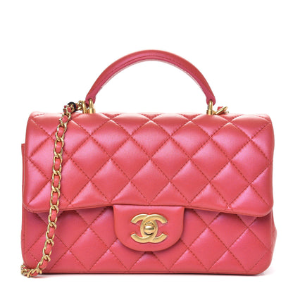 Chanel Iridescent Lambskin Quilted Mini Top Handle Rectangular Flap Red 1 of 11