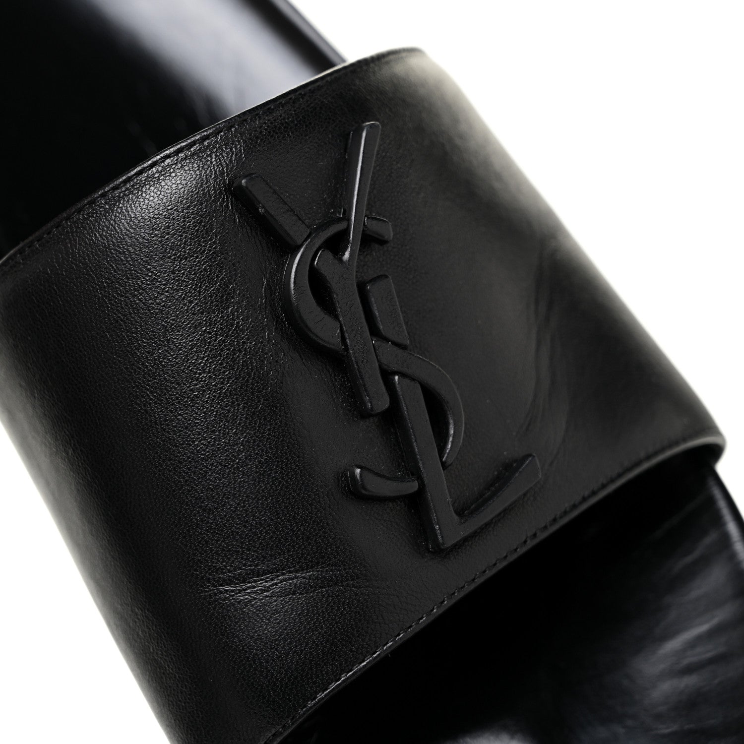 Saint Laurent Calfskin Monogram Jimmy Joan Slide Sandals 39 Black 9 of 10
