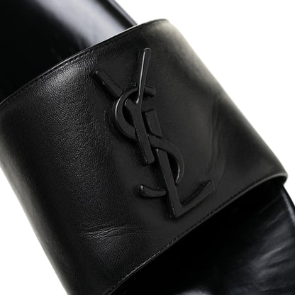 Saint Laurent Calfskin Monogram Jimmy Joan Slide Sandals 39 Black 9 of 10